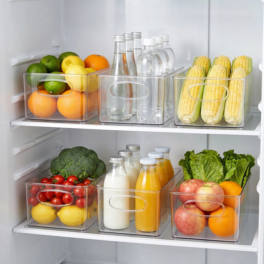 6pcs Clear Fridge Organizer ,3 Sizes Household Transparent Refrigerator Refrigerator Organizer Bins Kitechen Organizer and Storage Containers for Fruit, Vegetable, Food, Drinks