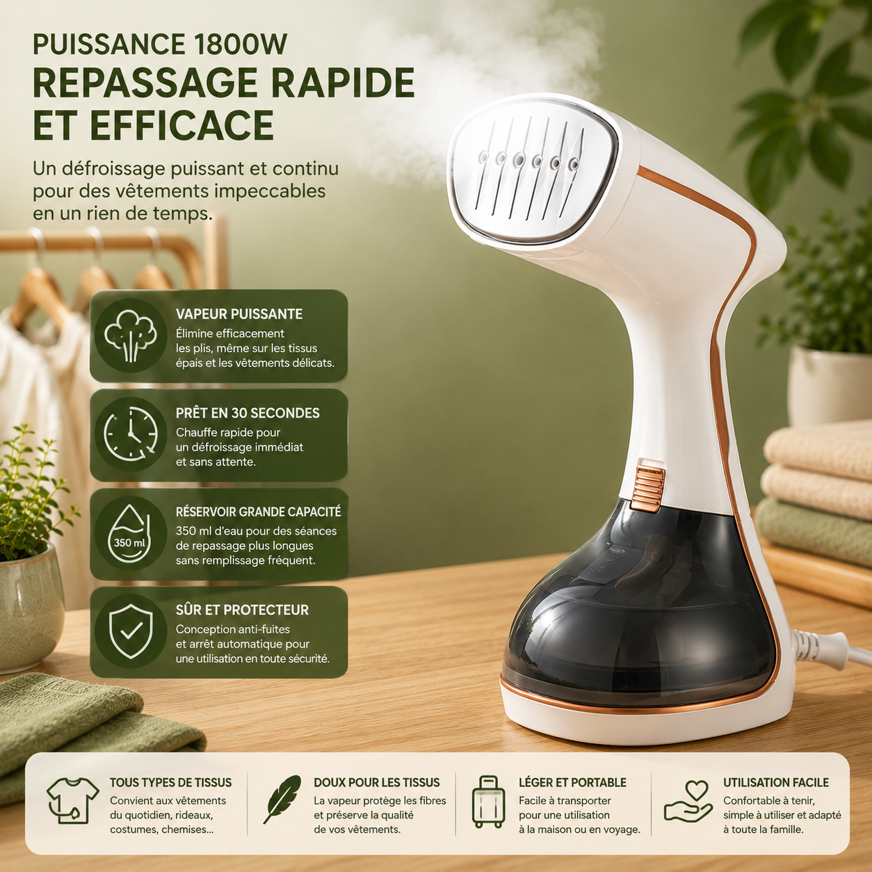 Défroisseur Vapeur Portable 1800W
