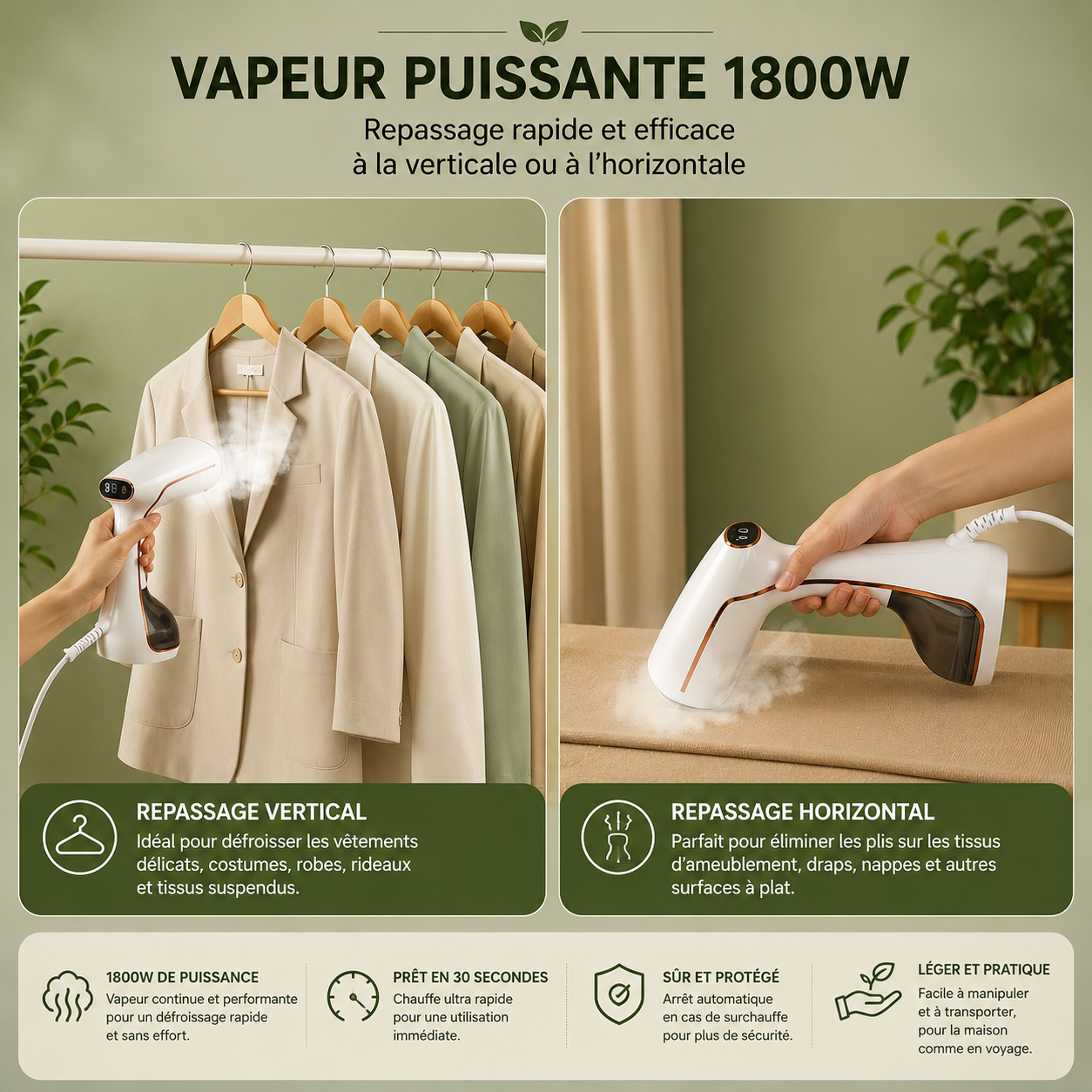 Défroisseur Vapeur Portable 1800W