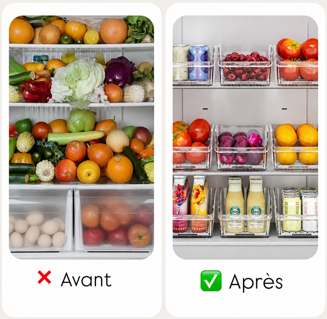 Organisateur de Réfrigérateur Transparent — Bacs Empilables
