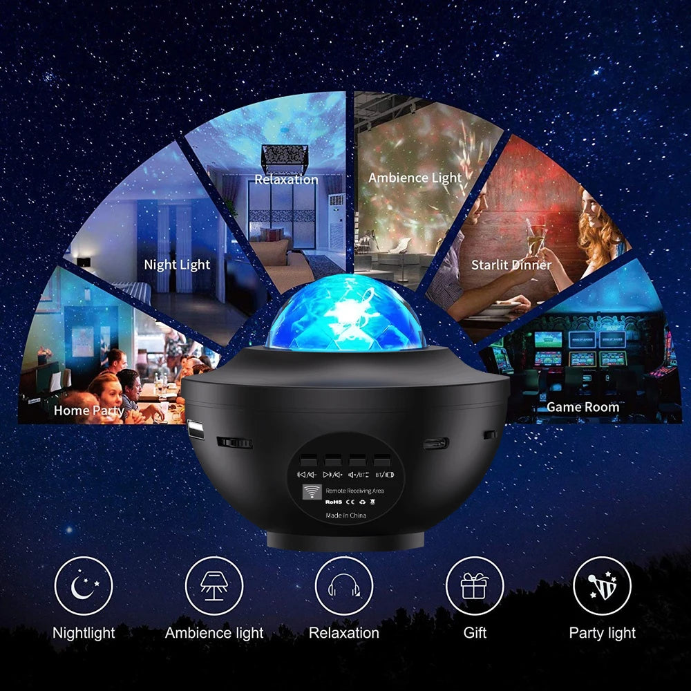 LED Night Light Starry Sky Projector Light BT Music Player USB Power Remote Switch Ocean Wave Galaxy Ambient Kids Birthday Gift