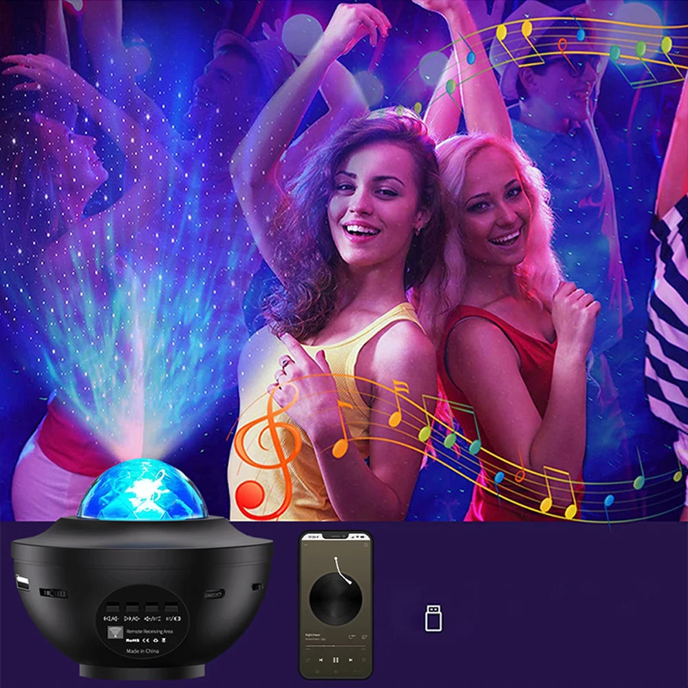LED Night Light Starry Sky Projector Light BT Music Player USB Power Remote Switch Ocean Wave Galaxy Ambient Kids Birthday Gift