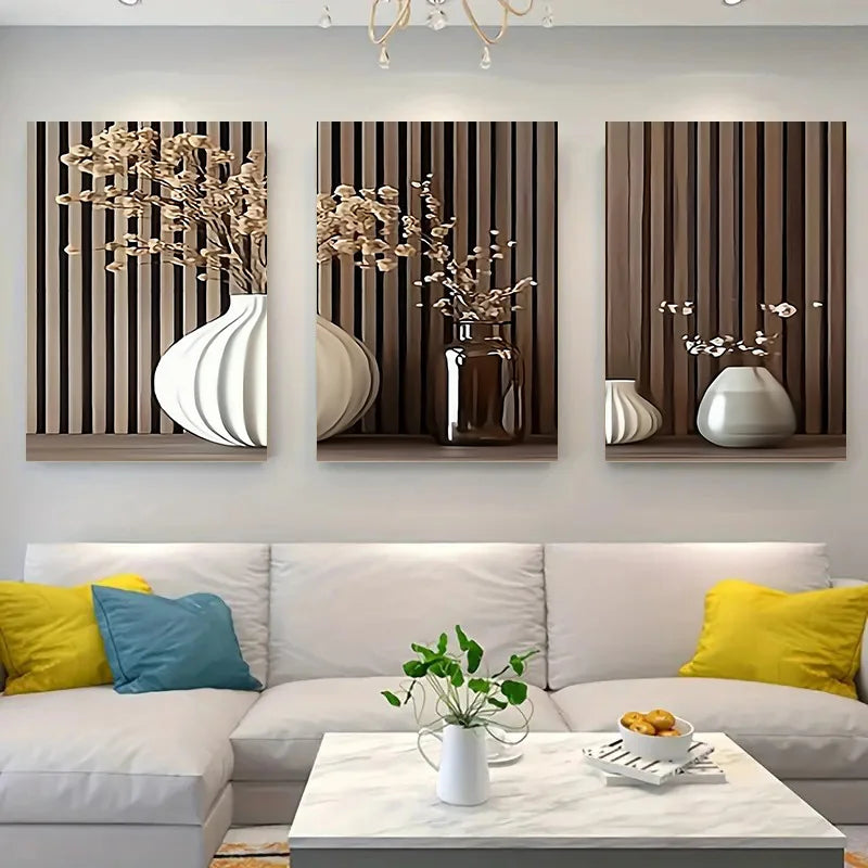 3pcs set Exquisite wooden frame Modern-vase-canvas-art-prints Poster set used for home decoration, are perfect for living rooms,