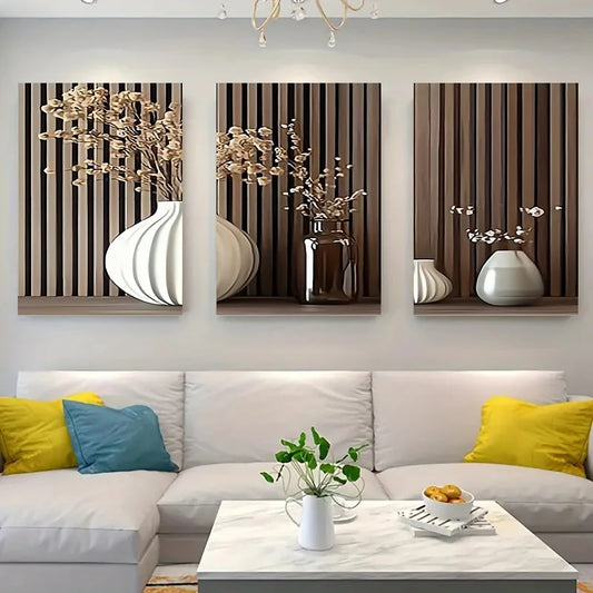 3pcs set Exquisite wooden frame Modern-vase-canvas-art-prints Poster set used for home decoration, are perfect for living rooms,
