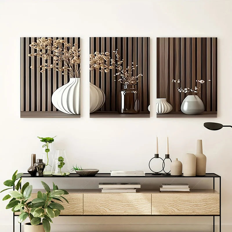 3pcs set Exquisite wooden frame Modern-vase-canvas-art-prints Poster set used for home decoration, are perfect for living rooms,
