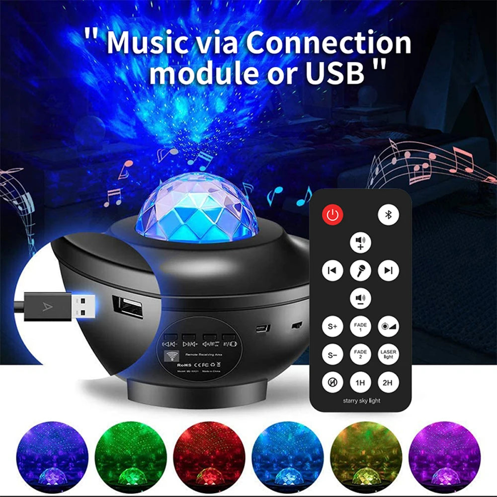 LED Night Light Starry Sky Projector Light BT Music Player USB Power Remote Switch Ocean Wave Galaxy Ambient Kids Birthday Gift