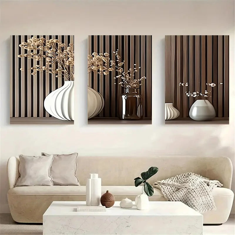 3pcs set Exquisite wooden frame Modern-vase-canvas-art-prints Poster set used for home decoration, are perfect for living rooms,