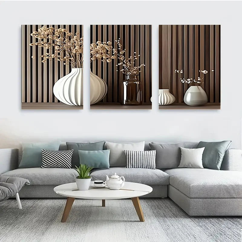 3pcs set Exquisite wooden frame Modern-vase-canvas-art-prints Poster set used for home decoration, are perfect for living rooms,