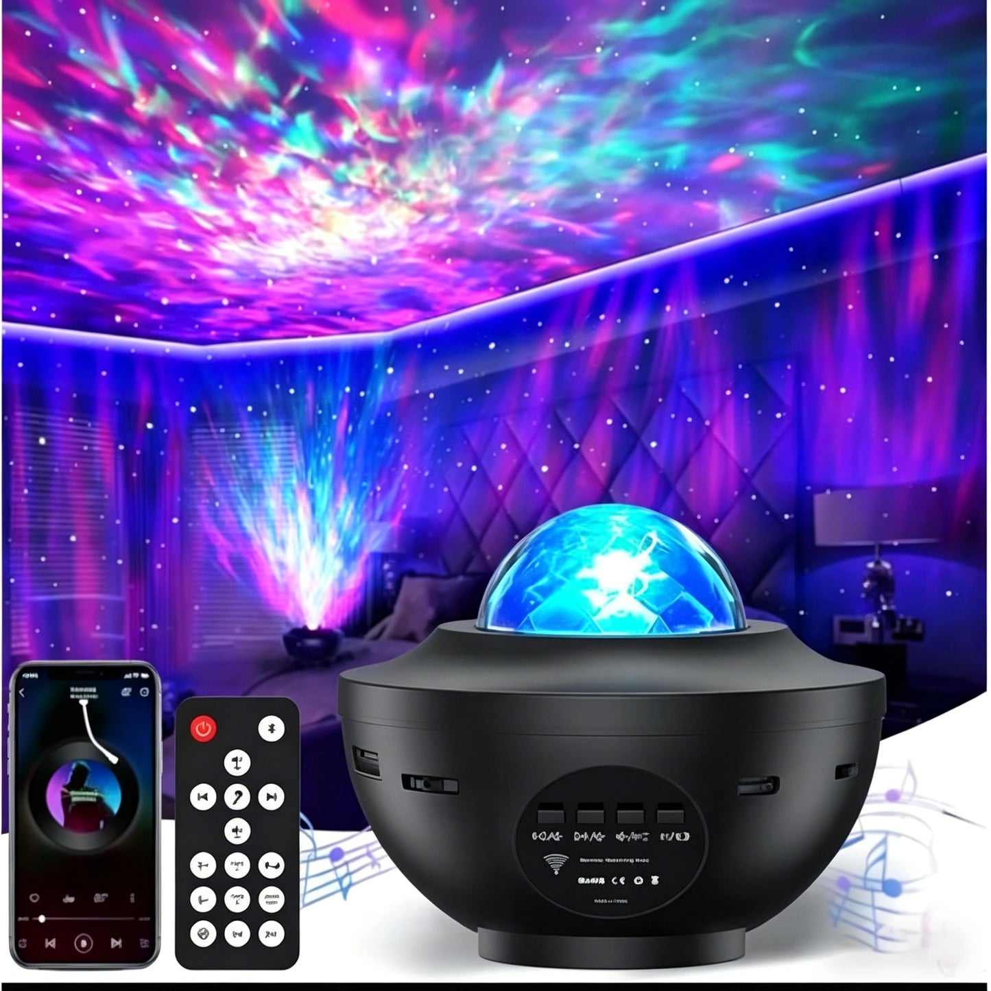 LED Night Light Starry Sky Projector Light BT Music Player USB Power Remote Switch Ocean Wave Galaxy Ambient Kids Birthday Gift