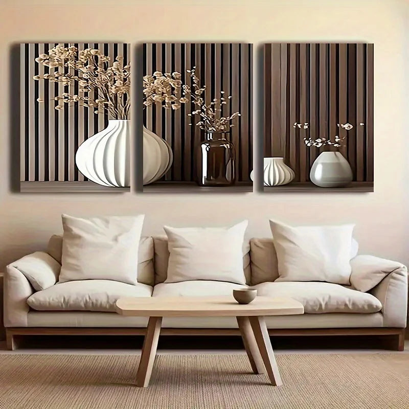 3pcs set Exquisite wooden frame Modern-vase-canvas-art-prints Poster set used for home decoration, are perfect for living rooms,