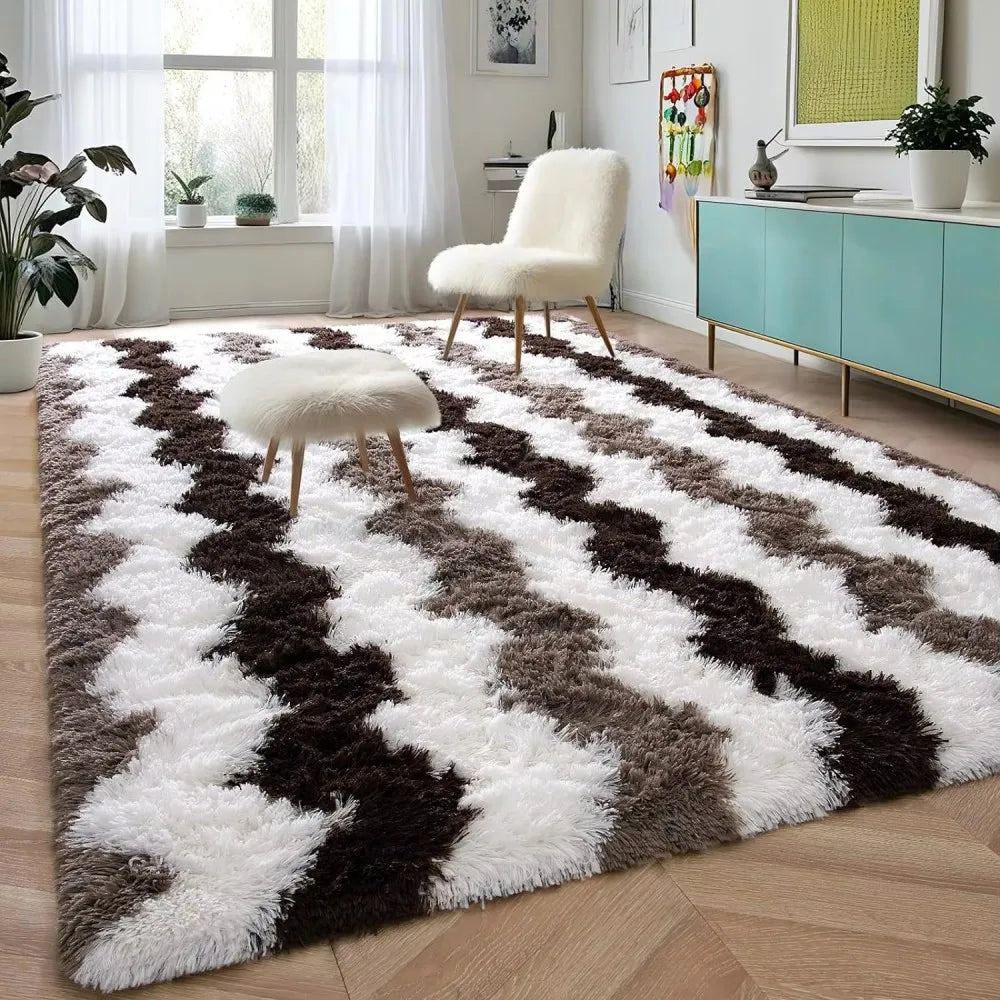 VIKAMA Plush Wave Pattern Carpet Living Room Bedroom Bedside Rug Soft Warm Three Colours Patchwork Home Decor Carpet