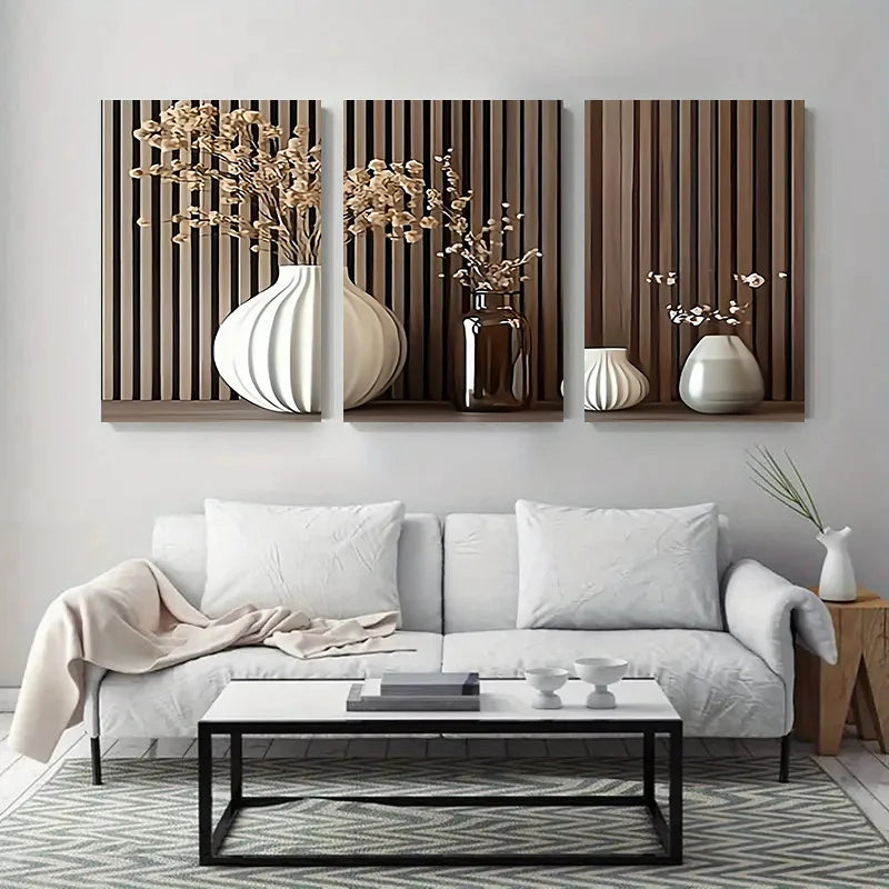 3pcs set Exquisite wooden frame Modern-vase-canvas-art-prints Poster set used for home decoration, are perfect for living rooms,